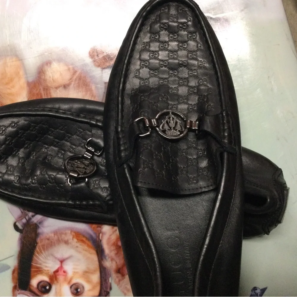 Gucci Black Leather GG-Embossed Horsebit Loafers
